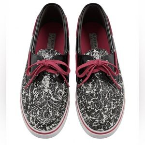 Sperry Topsiders for Women-Biscayne Boat -Black/Ivory Floral w Fuchsia accents